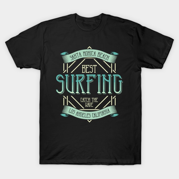 Surfing Santa Monica Beach California T-Shirt by ShopCulture